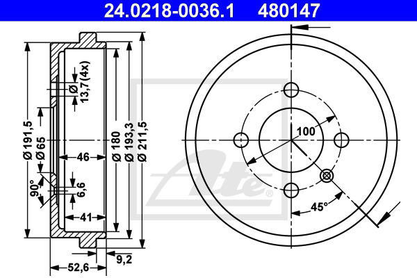 Bremstrommel Hinterachse ATE 24.0218-0036.1 von ATE