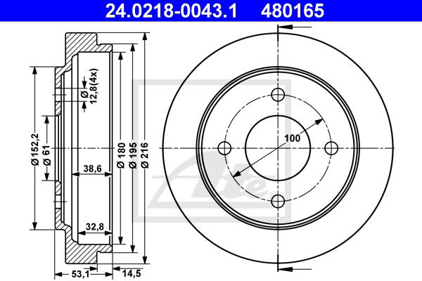 Bremstrommel Hinterachse ATE 24.0218-0043.1 von ATE