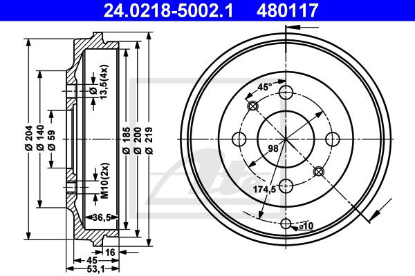 Bremstrommel Hinterachse ATE 24.0218-5002.1 von ATE