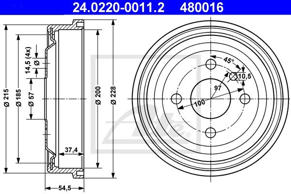 Bremstrommel Hinterachse ATE 24.0220-0011.2 von ATE