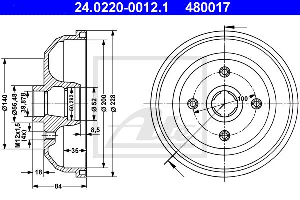 Bremstrommel Hinterachse ATE 24.0220-0012.1 von ATE