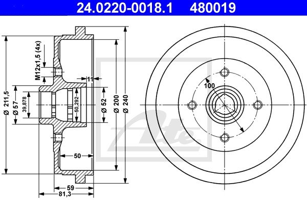 Bremstrommel Hinterachse ATE 24.0220-0018.1 von ATE