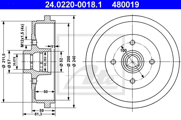 Bremstrommel Hinterachse ATE 24.0220-0018.1 von ATE