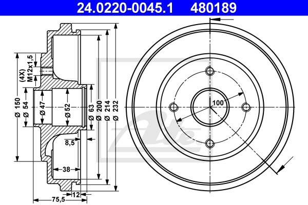 Bremstrommel Hinterachse ATE 24.0220-0045.1 von ATE