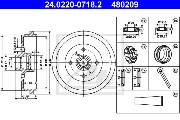 Bremstrommel Hinterachse ATE 24.0220-0718.2 von ATE