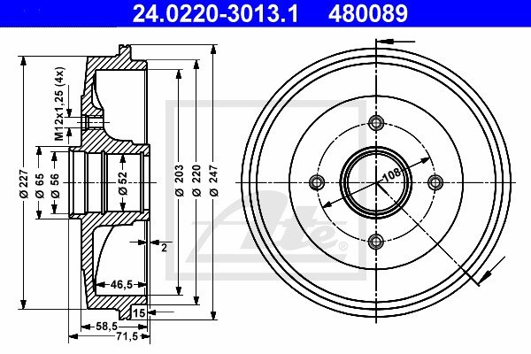 Bremstrommel Hinterachse ATE 24.0220-3013.1 von ATE