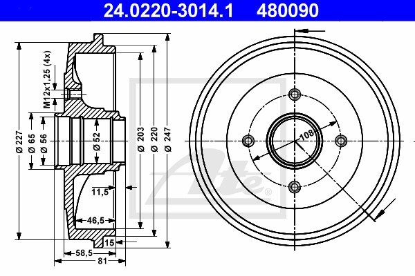 Bremstrommel Hinterachse ATE 24.0220-3014.1 von ATE