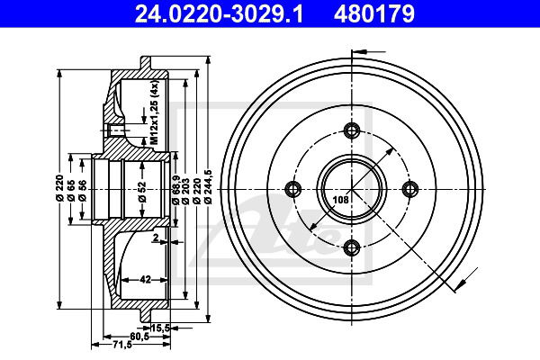 Bremstrommel Hinterachse ATE 24.0220-3029.1 von ATE