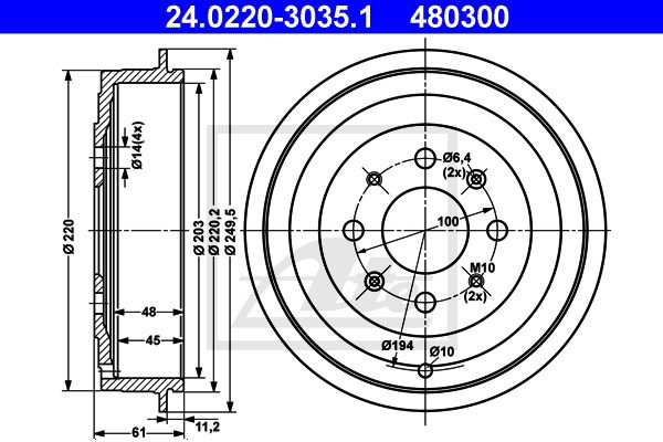 Bremstrommel Hinterachse ATE 24.0220-3035.1 von ATE