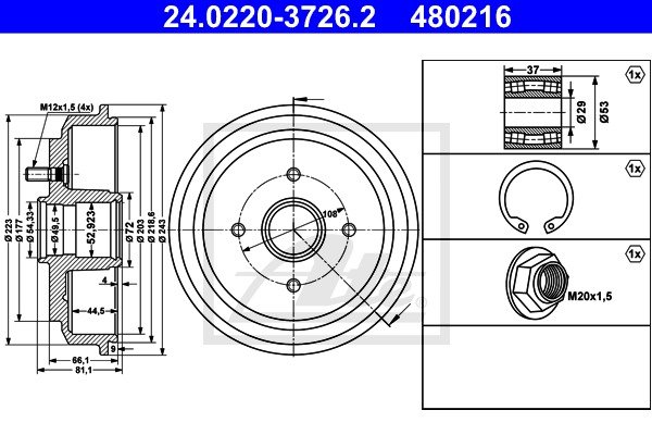 Bremstrommel Hinterachse ATE 24.0220-3726.2 von ATE