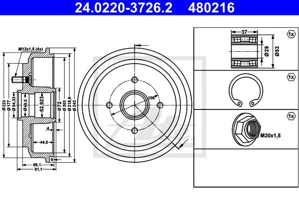 Bremstrommel Hinterachse ATE 24.0220-3726.2 Bremstrommel Hinterachse ATE 24.0220-3726.2 von ATE