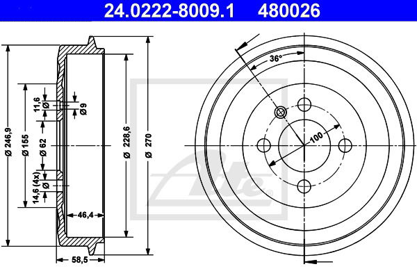 Bremstrommel Hinterachse ATE 24.0222-8009.1 Bremstrommel Hinterachse ATE 24.0222-8009.1 von ATE