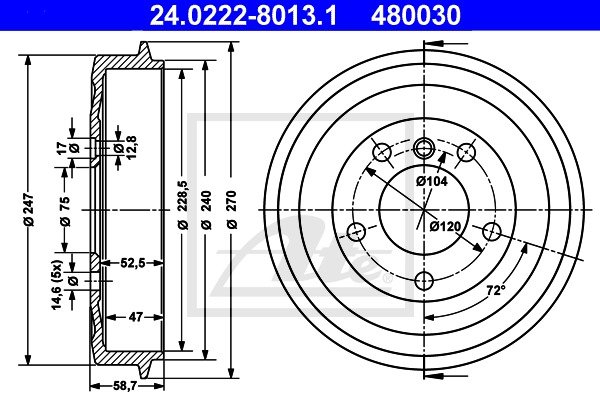 Bremstrommel Hinterachse ATE 24.0222-8013.1 von ATE