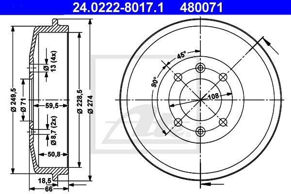 Bremstrommel Hinterachse ATE 24.0222-8017.1 von ATE