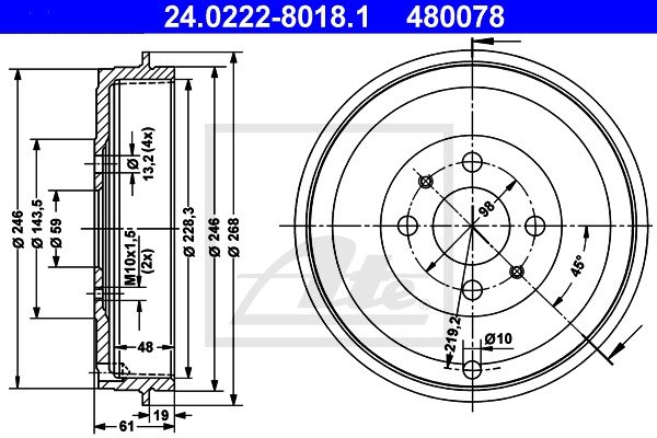 Bremstrommel Hinterachse ATE 24.0222-8018.1 von ATE