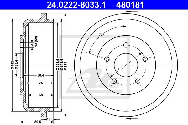 Bremstrommel Hinterachse ATE 24.0222-8033.1 von ATE