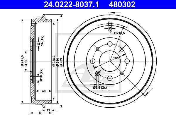 Bremstrommel Hinterachse ATE 24.0222-8037.1 von ATE