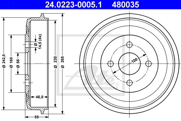 Bremstrommel Hinterachse ATE 24.0223-0005.1 von ATE