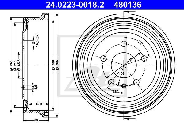 Bremstrommel Hinterachse ATE 24.0223-0018.2 von ATE