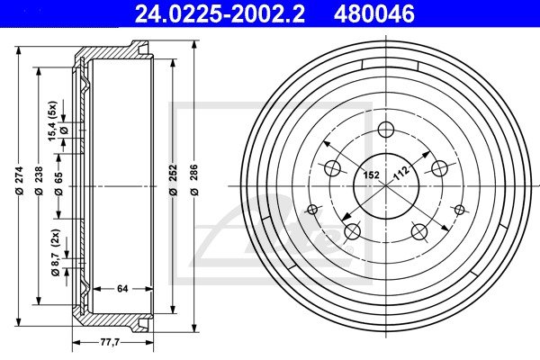 Bremstrommel Hinterachse ATE 24.0225-2002.2 von ATE