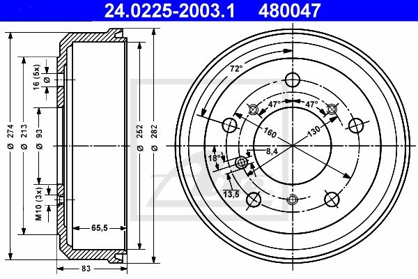 Bremstrommel Hinterachse ATE 24.0225-2003.1 von ATE