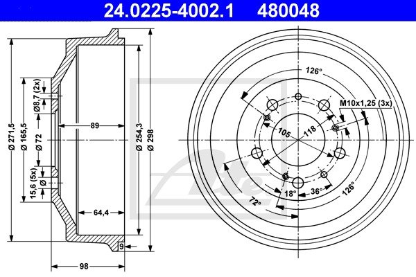 Bremstrommel Hinterachse ATE 24.0225-4002.1 von ATE