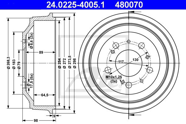 Bremstrommel Hinterachse ATE 24.0225-4005.1 von ATE