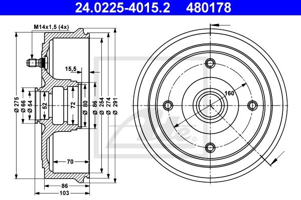 Bremstrommel Hinterachse ATE 24.0225-4015.2 von ATE