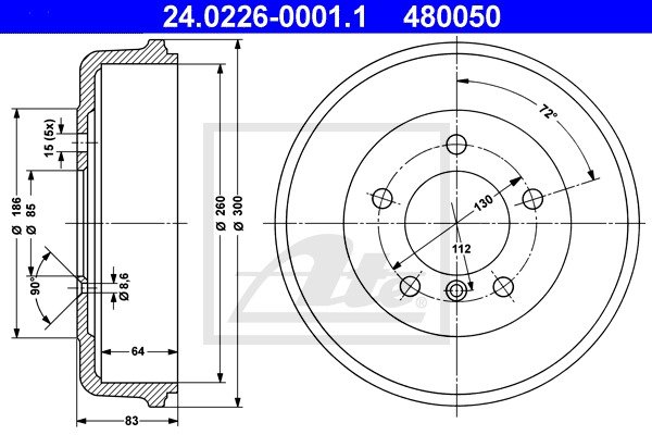 Bremstrommel Hinterachse ATE 24.0226-0001.1 von ATE