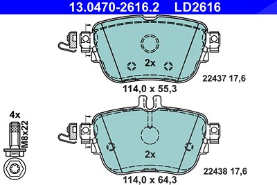Ate CERAMIC Bremsbelagsatz hinten [Hersteller-Nr. 13.0470-2616.2] für Mercedes-Benz von ATE