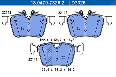 Ate CERAMIC Bremsbelagsatz hinten [Hersteller-Nr. 13.0470-7326.2] für Jaguar, Land Rover, Polestar, Volvo von ATE