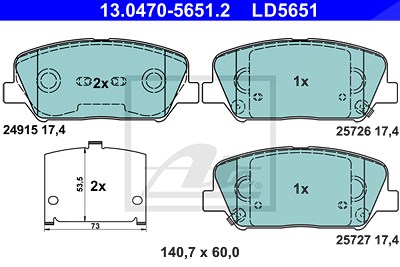 Ate CERAMIC Bremsbelagsatz vorne [Hersteller-Nr. 13.0470-5651.2] für Hyundai, Kia von ATE