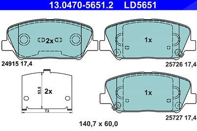 Ate CERAMIC Bremsbelagsatz vorne [Hersteller-Nr. 13.0470-5651.2] für Hyundai, Kia von ATE