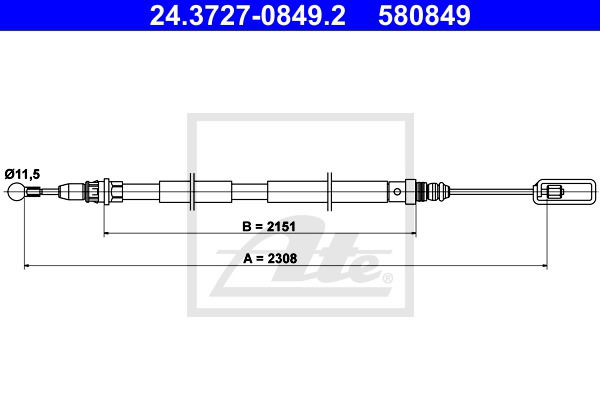 Seilzug, Feststellbremse hinten ATE 24.3727-0849.2 Seilzug, Feststellbremse hinten ATE 24.3727-0849.2 von ATE