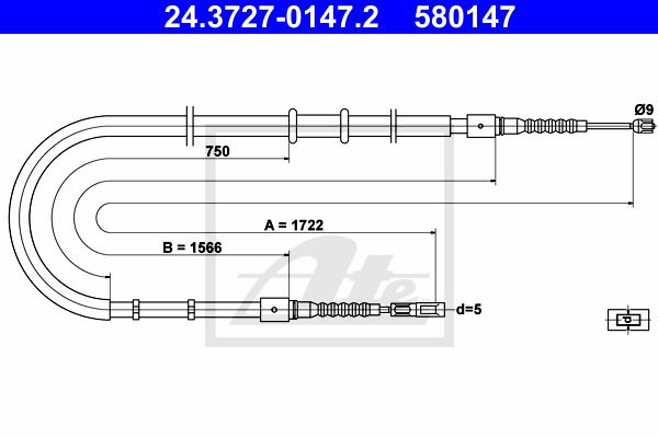 Seilzug, Feststellbremse hinten ATE 24.3727-0147.2 Seilzug, Feststellbremse hinten ATE 24.3727-0147.2 von ATE