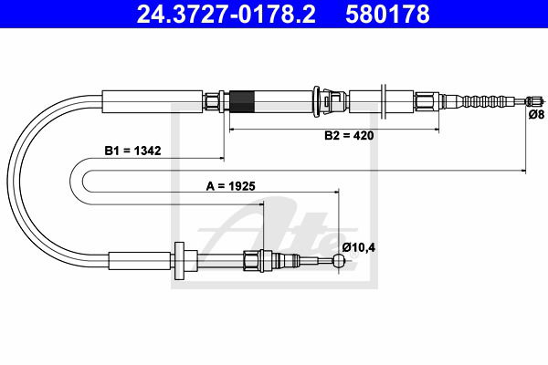 Seilzug, Feststellbremse hinten ATE 24.3727-0178.2 Seilzug, Feststellbremse hinten ATE 24.3727-0178.2 von ATE