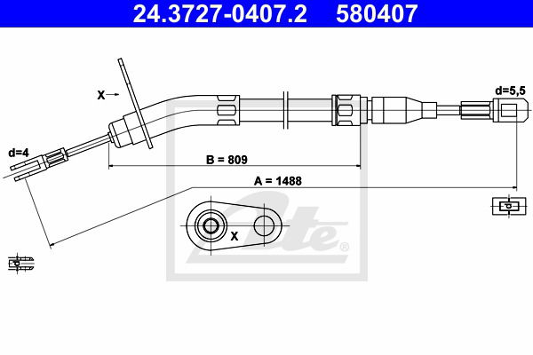 Seilzug, Feststellbremse hinten ATE 24.3727-0407.2 Seilzug, Feststellbremse hinten ATE 24.3727-0407.2 von ATE