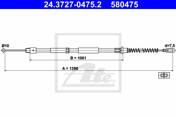 Seilzug, Feststellbremse hinten ATE 24.3727-0475.2 Seilzug, Feststellbremse hinten ATE 24.3727-0475.2 von ATE