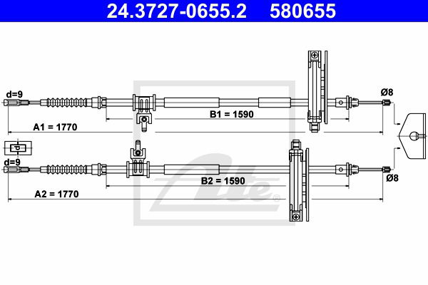 Seilzug, Feststellbremse hinten ATE 24.3727-0655.2 Seilzug, Feststellbremse hinten ATE 24.3727-0655.2 von ATE