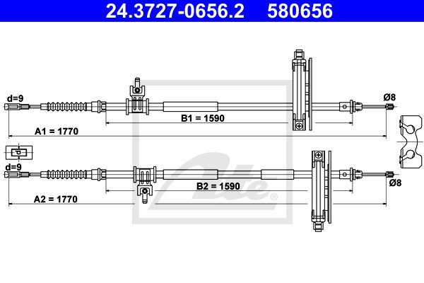 Seilzug, Feststellbremse hinten ATE 24.3727-0656.2 Seilzug, Feststellbremse hinten ATE 24.3727-0656.2 von ATE