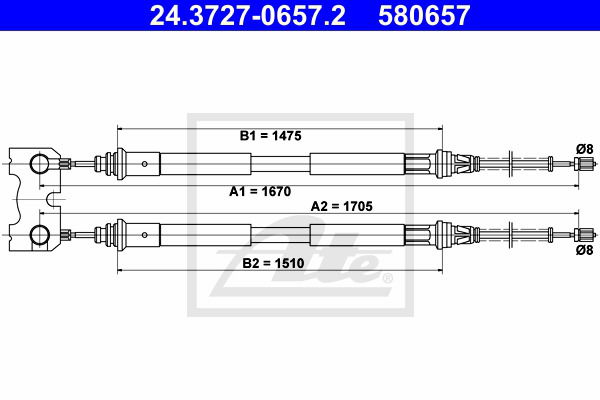 Seilzug, Feststellbremse hinten ATE 24.3727-0657.2 Seilzug, Feststellbremse hinten ATE 24.3727-0657.2 von ATE