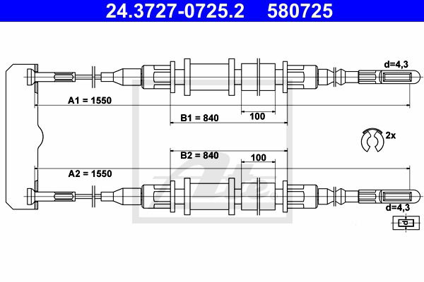 Seilzug, Feststellbremse hinten ATE 24.3727-0725.2 Seilzug, Feststellbremse hinten ATE 24.3727-0725.2 von ATE