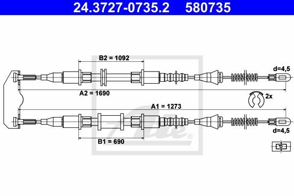 Seilzug, Feststellbremse hinten ATE 24.3727-0735.2 Seilzug, Feststellbremse hinten ATE 24.3727-0735.2 von ATE
