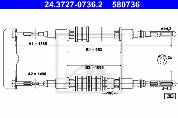 Seilzug, Feststellbremse hinten ATE 24.3727-0736.2 Seilzug, Feststellbremse hinten ATE 24.3727-0736.2 von ATE