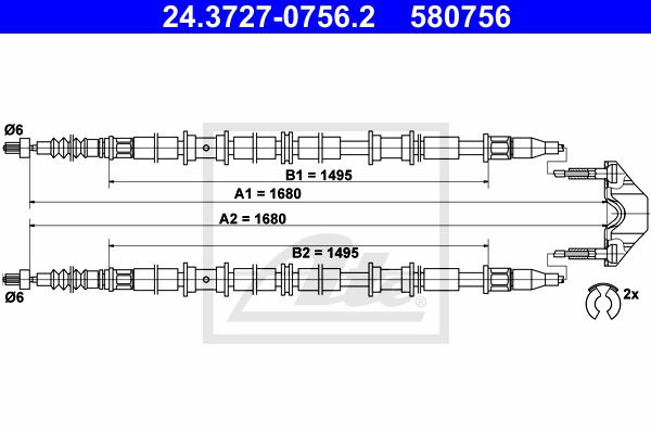 Seilzug, Feststellbremse hinten ATE 24.3727-0756.2 Seilzug, Feststellbremse hinten ATE 24.3727-0756.2 von ATE
