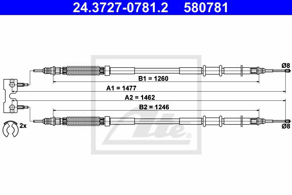 Seilzug, Feststellbremse hinten ATE 24.3727-0781.2 Seilzug, Feststellbremse hinten ATE 24.3727-0781.2 von ATE