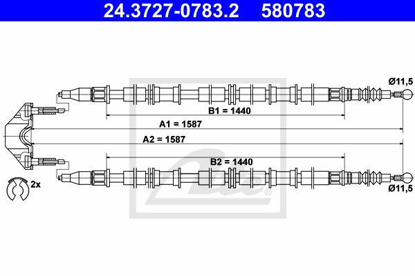 Seilzug, Feststellbremse hinten ATE 24.3727-0783.2 Seilzug, Feststellbremse hinten ATE 24.3727-0783.2 von ATE