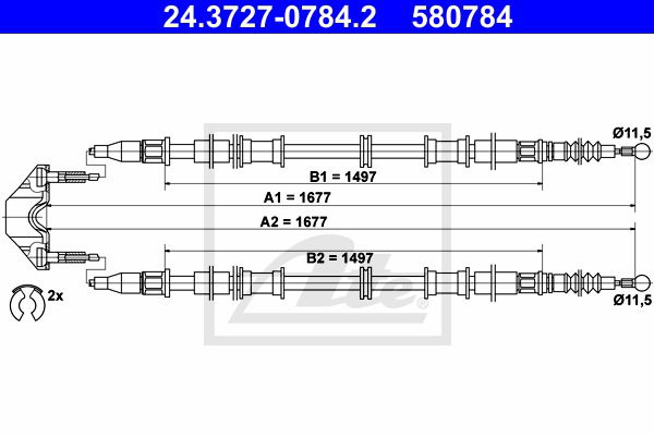 Seilzug, Feststellbremse hinten ATE 24.3727-0784.2 Seilzug, Feststellbremse hinten ATE 24.3727-0784.2 von ATE