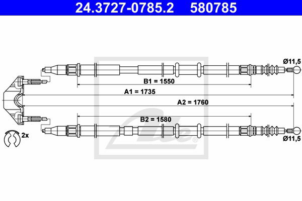 Seilzug, Feststellbremse hinten ATE 24.3727-0785.2 Seilzug, Feststellbremse hinten ATE 24.3727-0785.2 von ATE
