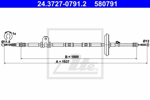 Seilzug, Feststellbremse hinten ATE 24.3727-0791.2 Seilzug, Feststellbremse hinten ATE 24.3727-0791.2 von ATE